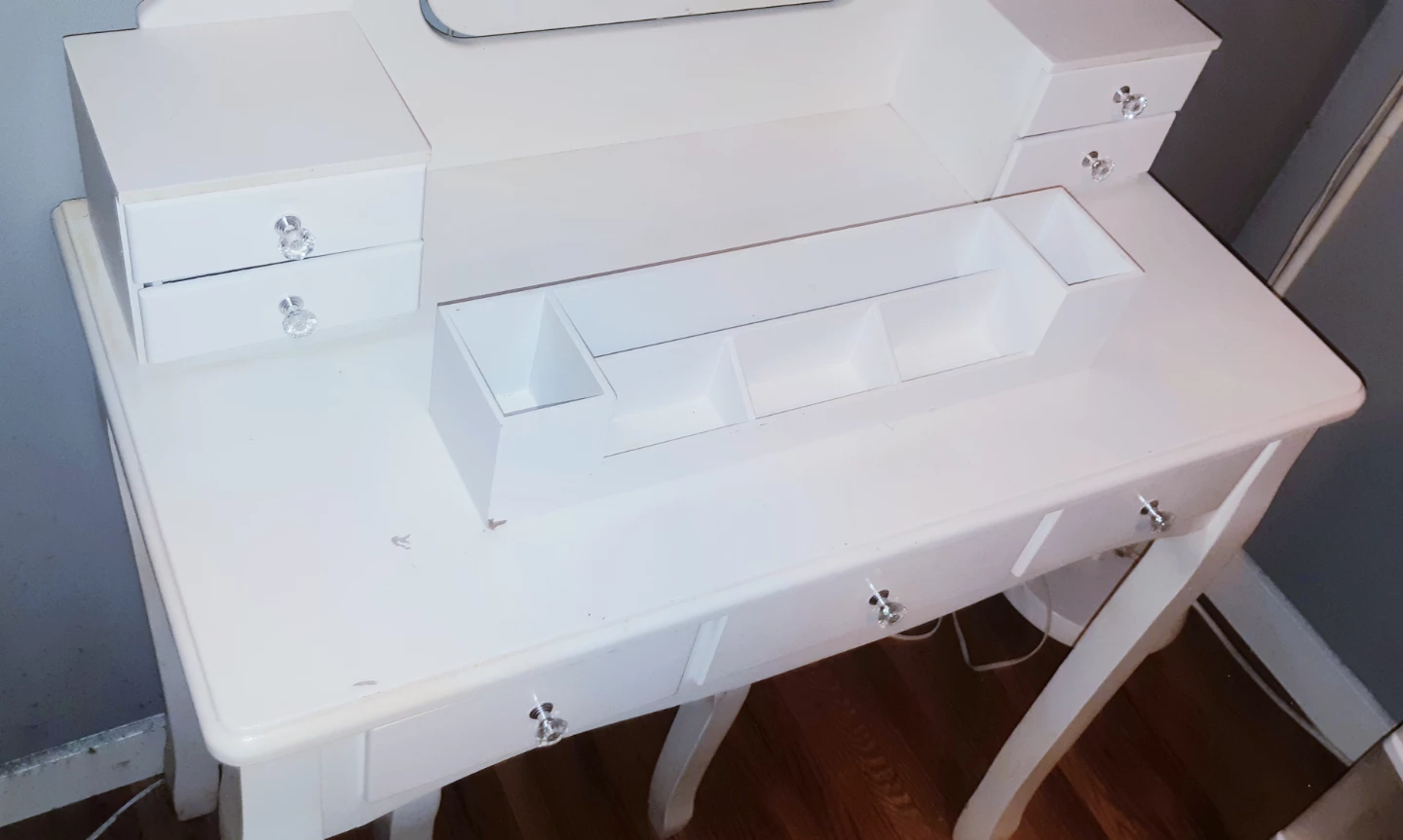 White Vanity Desk with Mirror and Stool - photo 2
