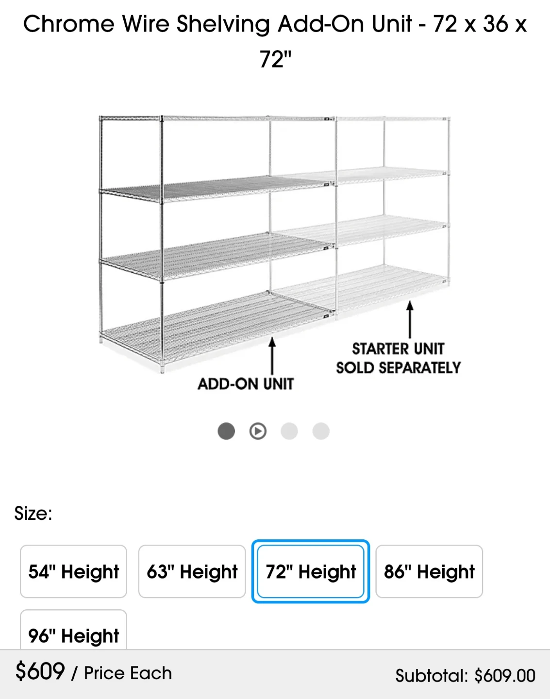 Chrome Wire Shelving Unit - 72" H x 36" W