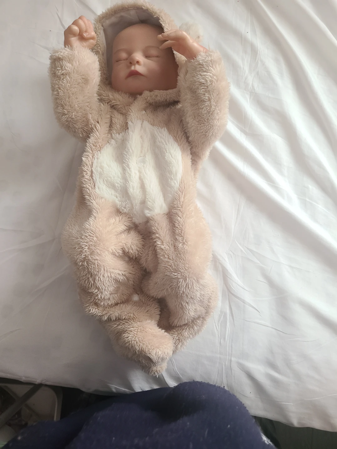 Fuzzy Bear Baby Onesie With a Baby doll.