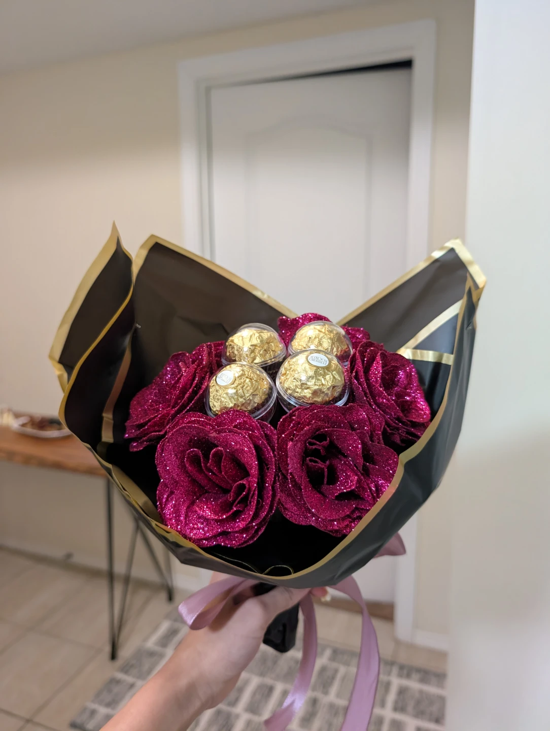 NUSH Ferrero Rocher Chocolate & Glitter Rose Bouquet