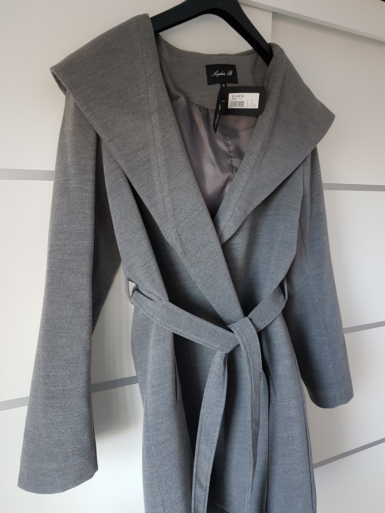 Sophie B Grey Hooded Belted Coat - Size 16 - photo 5