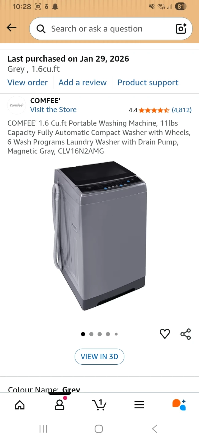 Comfee Automatic Compact Washer CLV16N2AMG - Grey