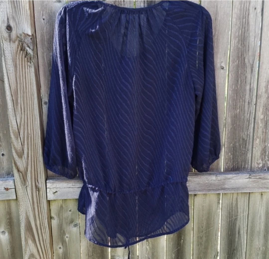 The Limited Navy Blue Sheer Striped Blouse Size S - photo 4