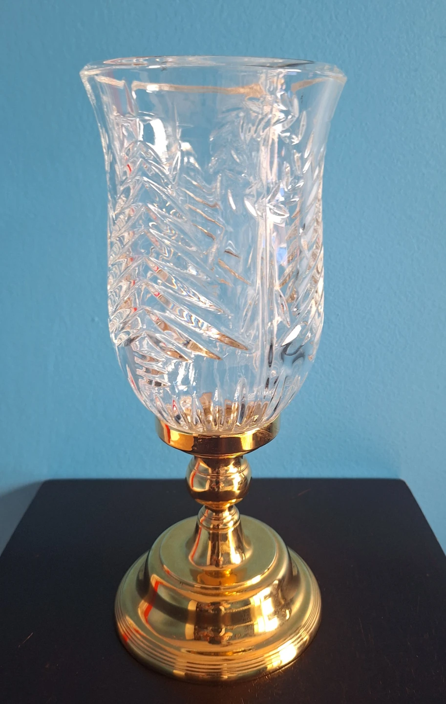 Vintagw Brass and Crystal Hurricane Candle Holder - photo 2