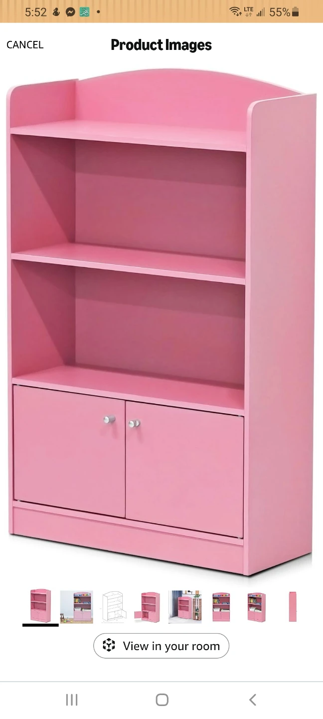 Pink 3-Shelf Bookcase with Cabinet - photo 2
