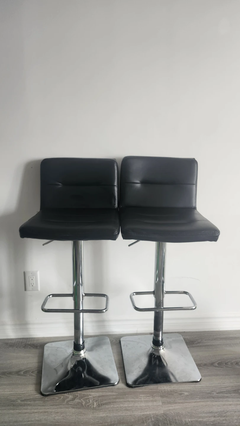 Pair of Black Faux Leather Bar Stools