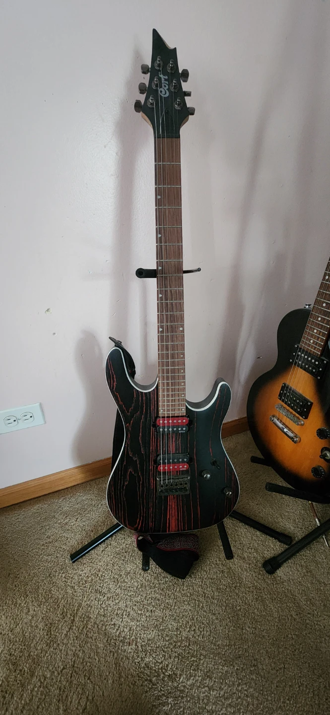 Cort Electric Guitar - Black and Red Woodgrain