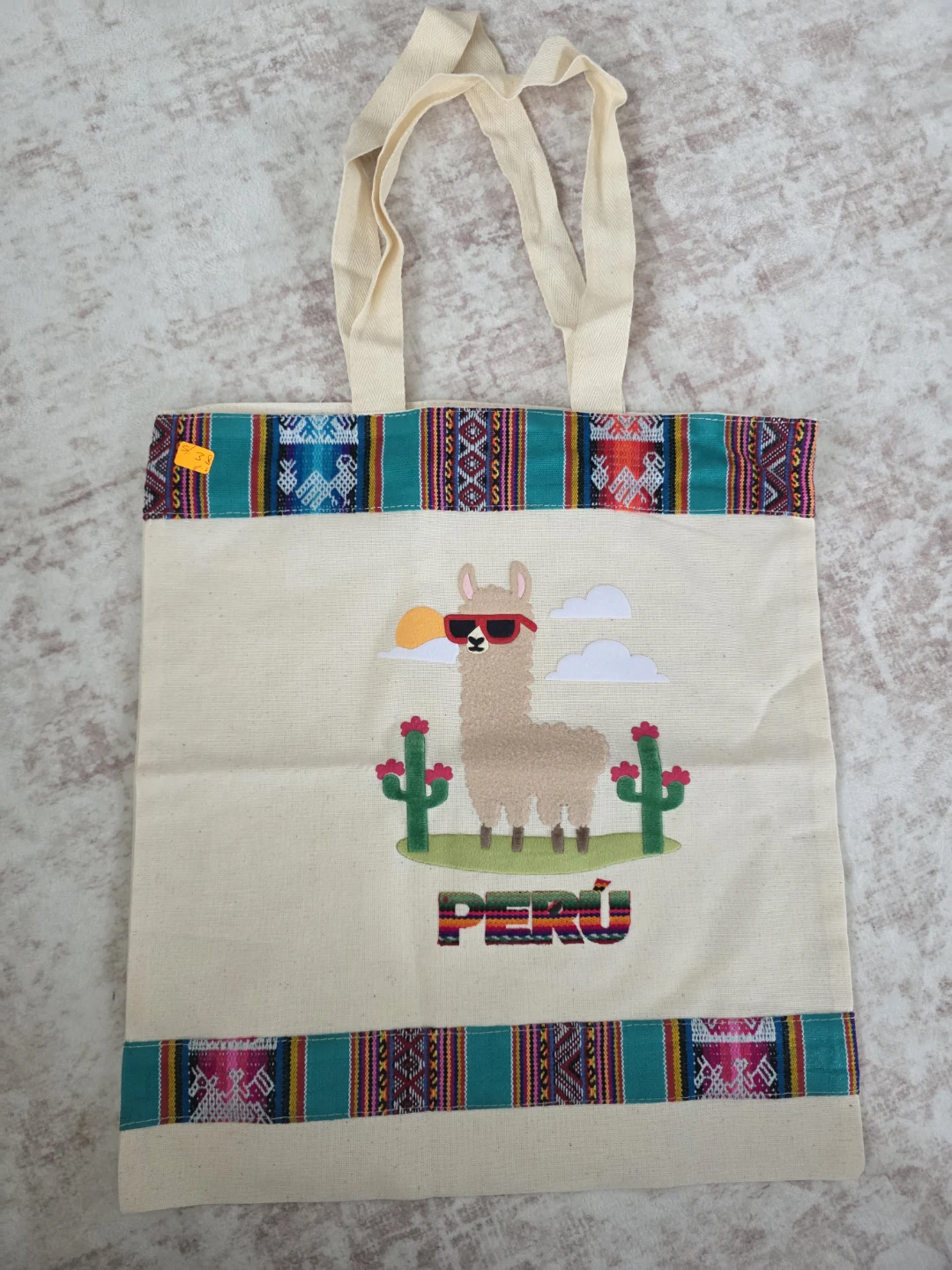 Canvas Tote Bag with Llama and Peru Design