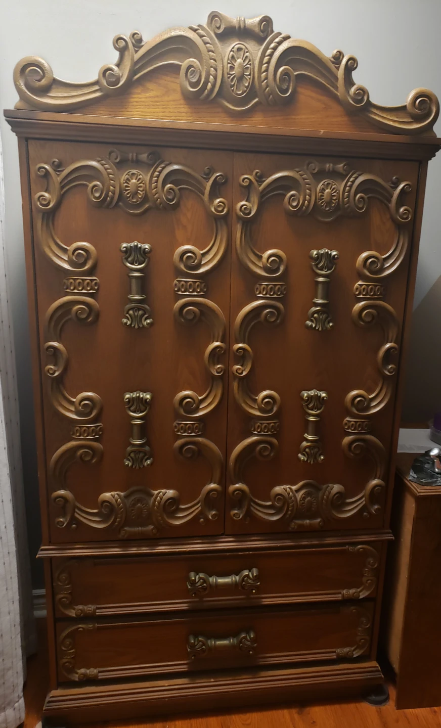 Antique Armoire Wardrobe with Carved Details