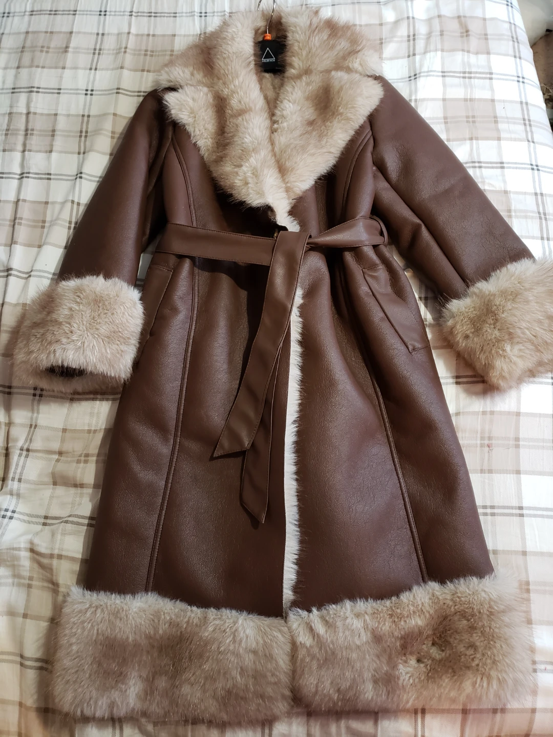 Brown Leather Coat with Fur Trim