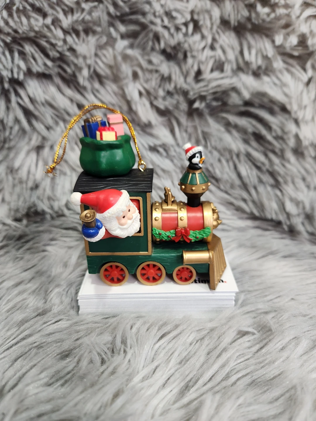 Christmas Train Ornament with Santa and Penguin