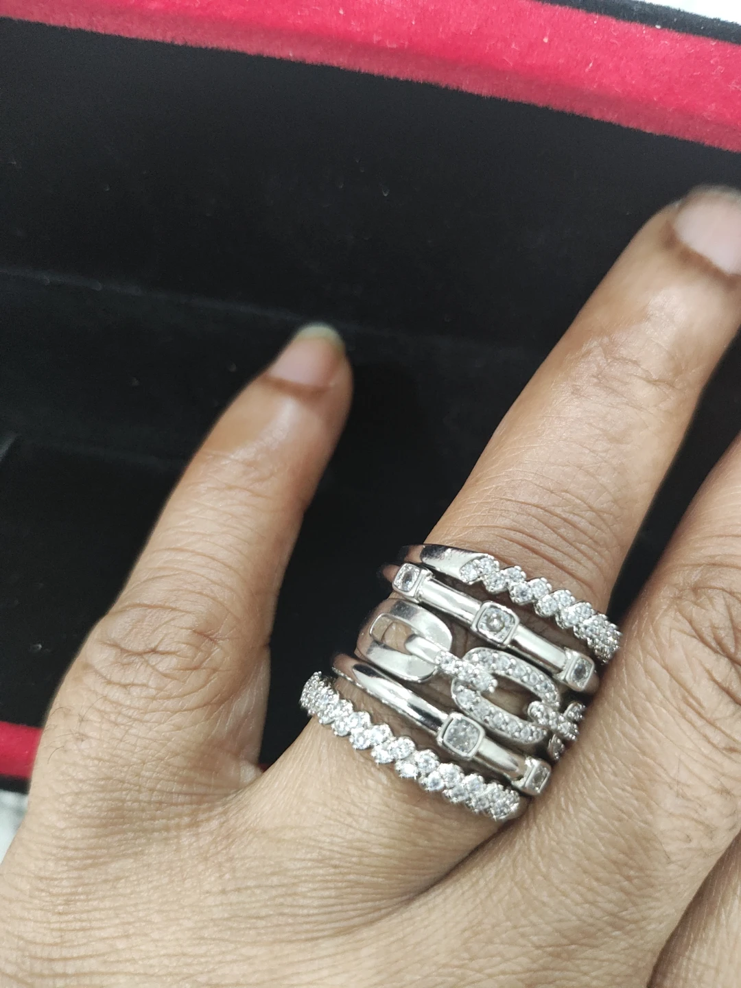 Silver multi-band ring with cubic zirconia - photo 2