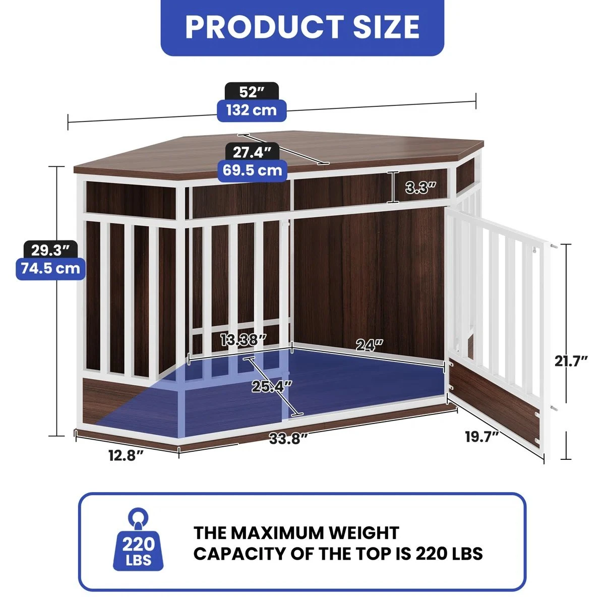 Corner Dog Crate Table with Drawer - photo 2