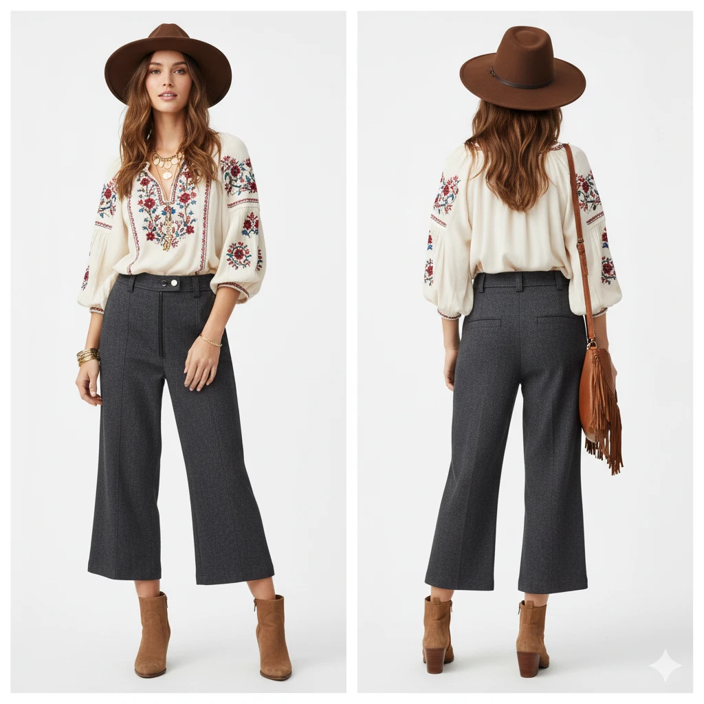 A.L.C. Glen Plaid High-Rise Crop Flare Pants Size 10 - photo 5