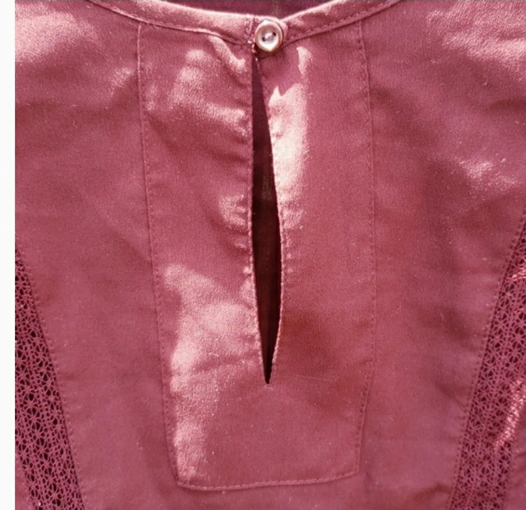 Maroon Lace Trim Long Sleeve Blouse - photo 3
