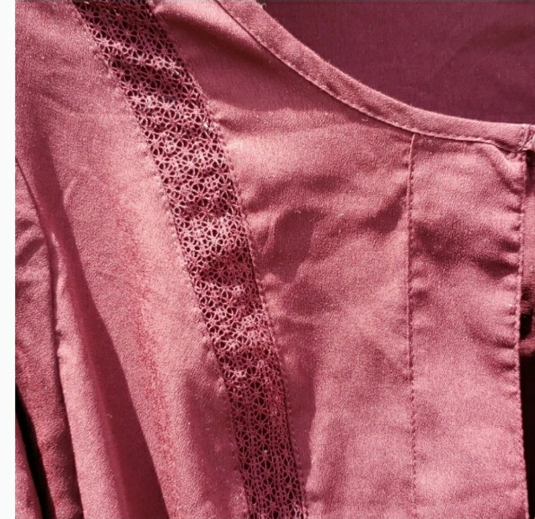 Maroon Lace Trim Long Sleeve Blouse - photo 4