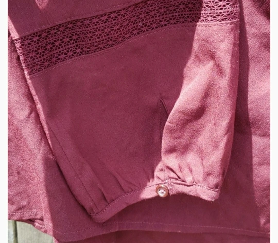 Maroon Lace Trim Long Sleeve Blouse - photo 5