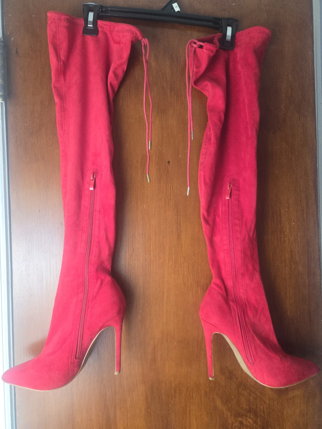 Red Suede  Over-the-Knee Stiletto Boots