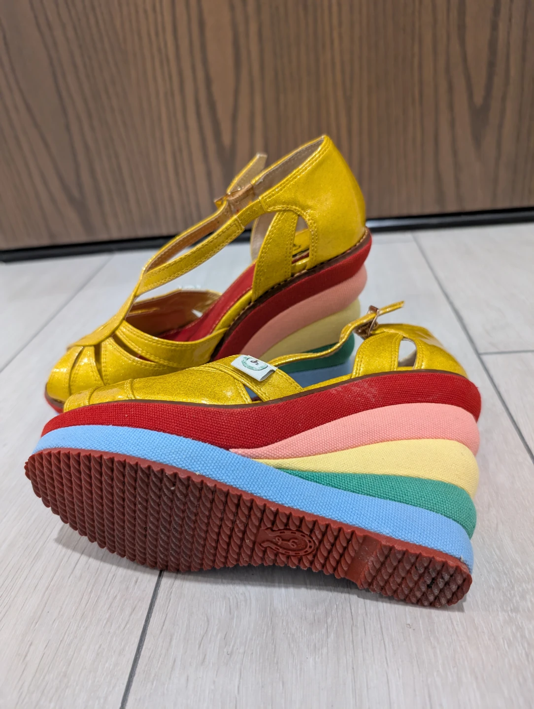 Womens Golden Yellow and Rainbow Wedge Shoes - photo 5