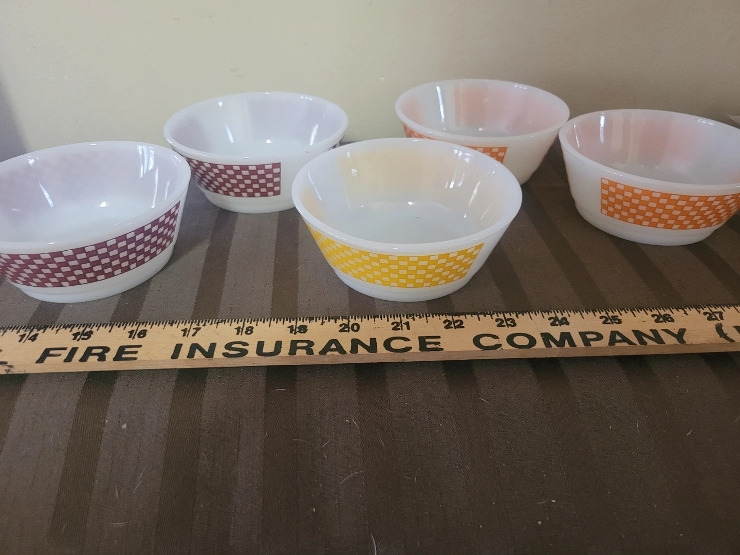 Lot 5 x Fire King Geometric Checkerboard Milk Glass Bowl - photo 2