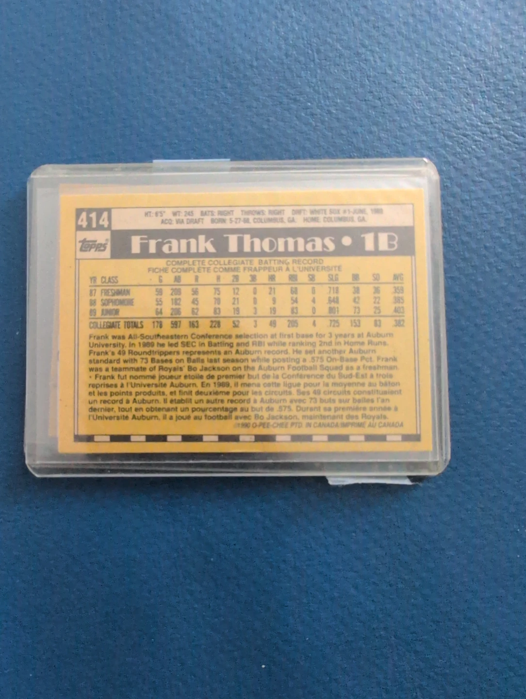 1990 Topps Frank Thomas #414 White Sox Baseball Card - photo 2