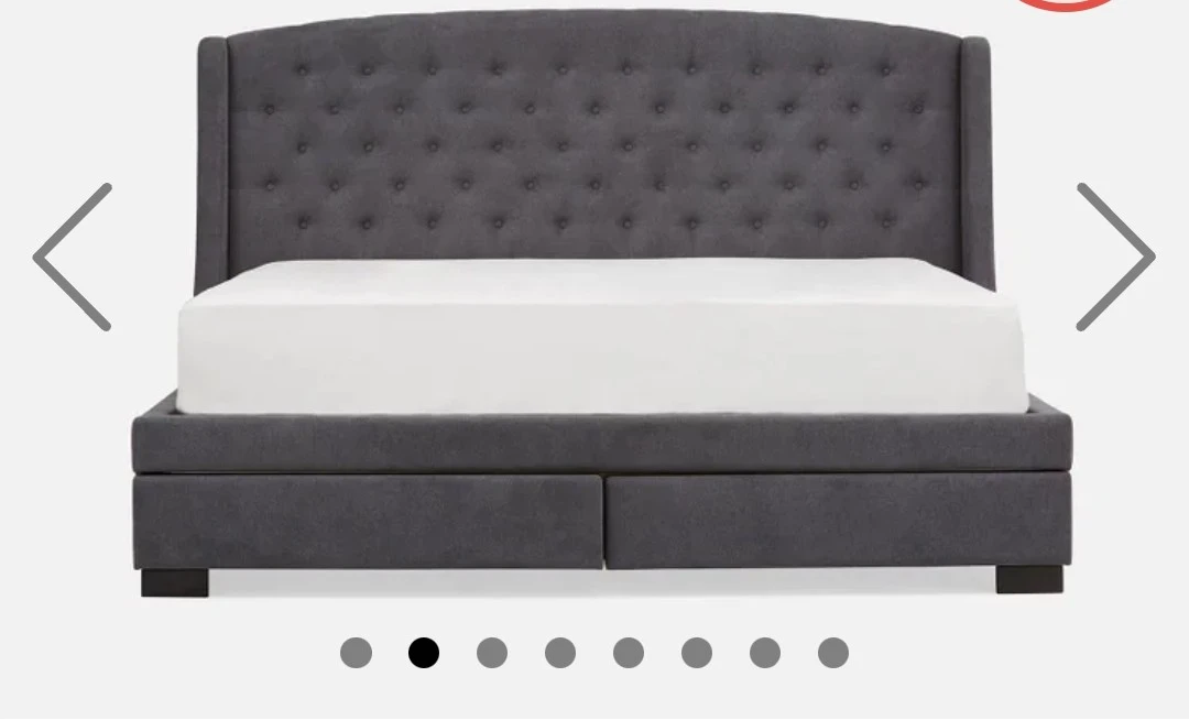Dark Grey Upholstered Wingback Bed Frame with Storage Drawers - photo 2