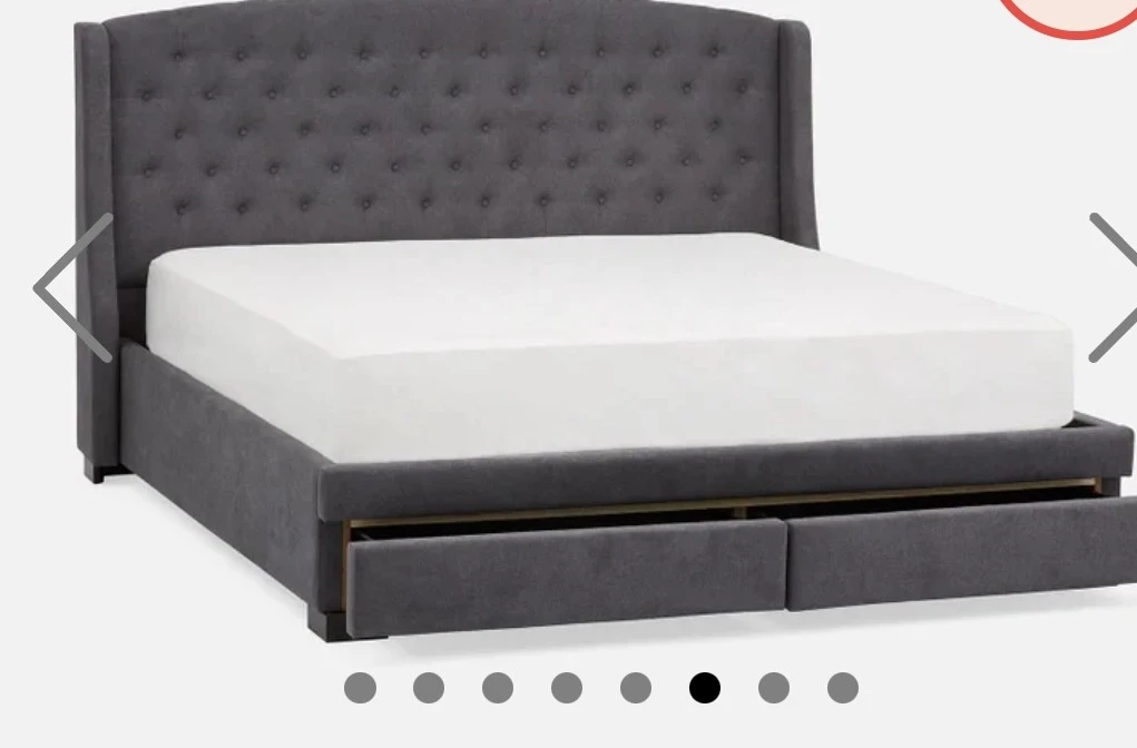 Dark Grey Upholstered Wingback Bed Frame with Storage Drawers - photo 3