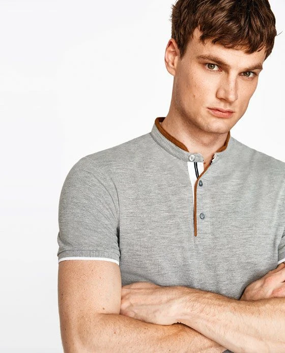 Zara Blue Henley Polo Shirt - Size M/L