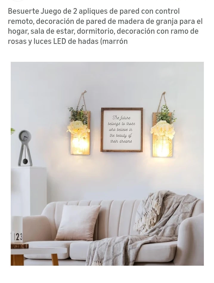 Set of 2 Wooden Mason Jar Sconces with LED Lights