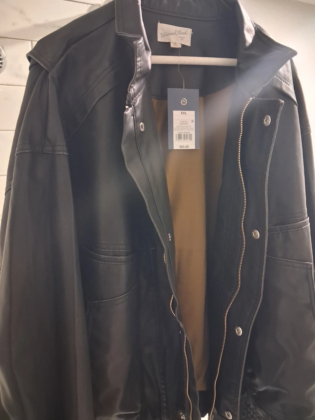 Universal Thread Black Faux Leather Bomber Jacket XXL - photo 2