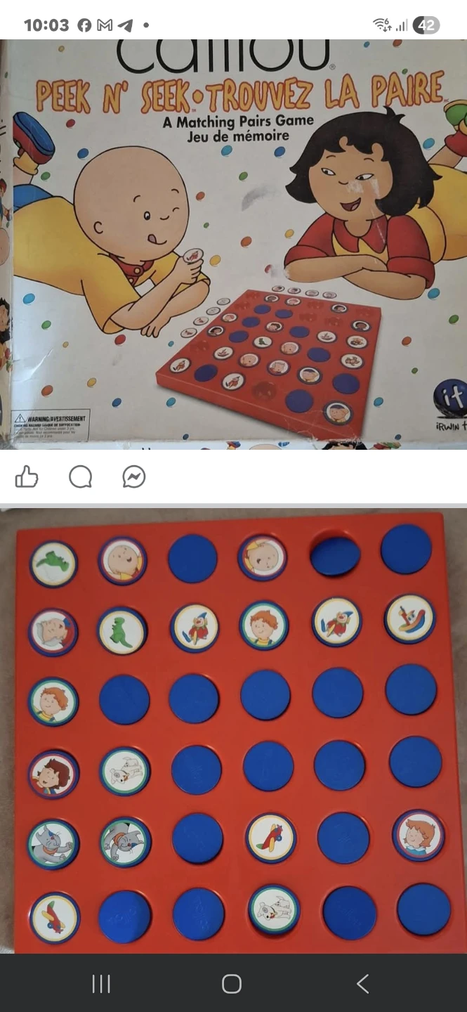 Caillou Peek n' Seek Matching Pairs Game