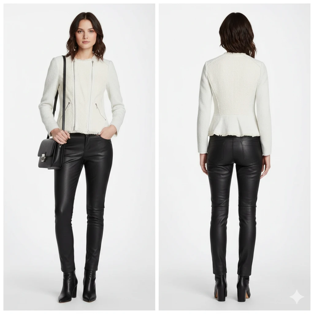 Rebecca Taylor Ivory Tweed Moto Peplum Jacket Size 4 - photo 4