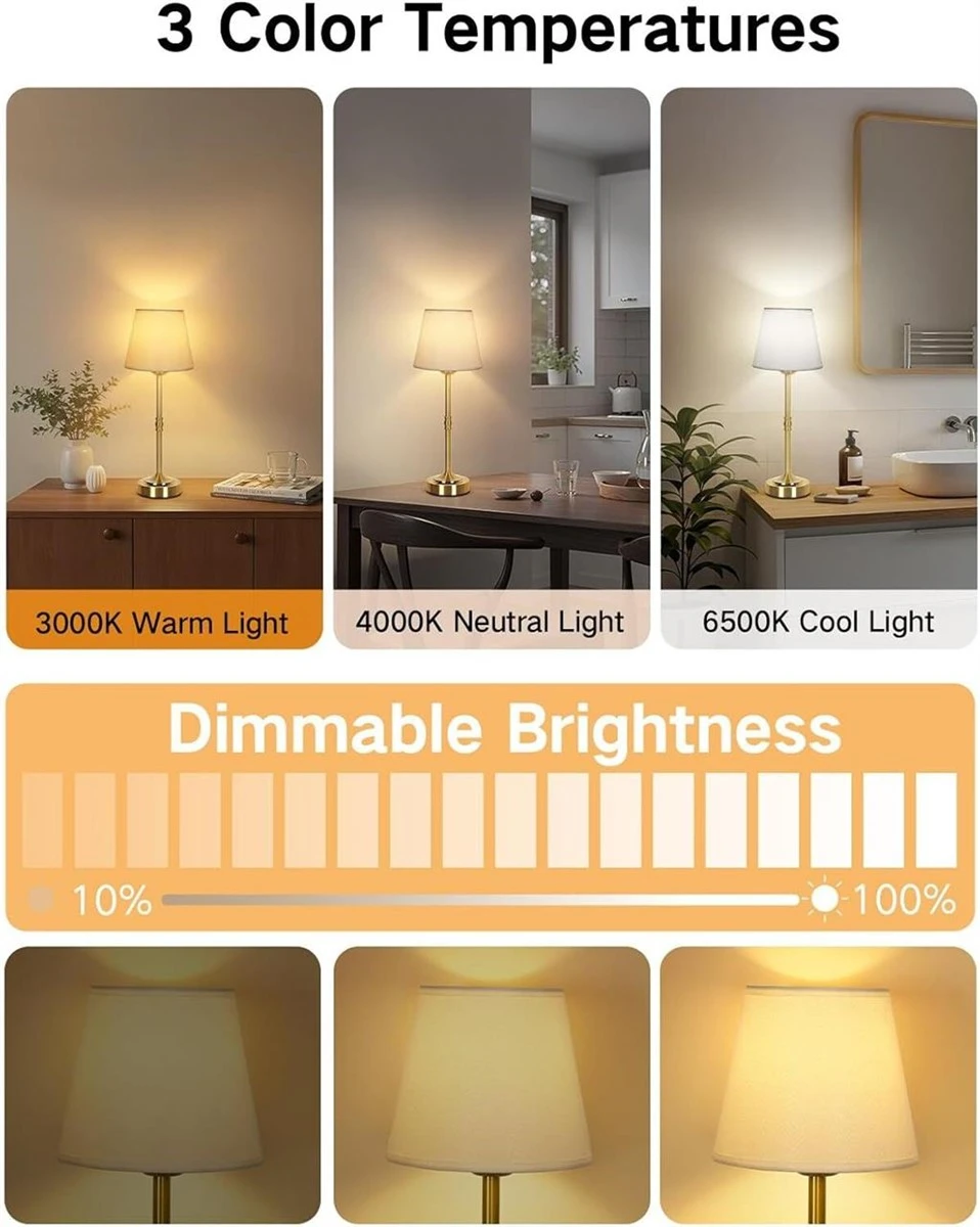 Rechargeable Table Lamp with 3 Color Temps & Dimmable Brightness - photo 2