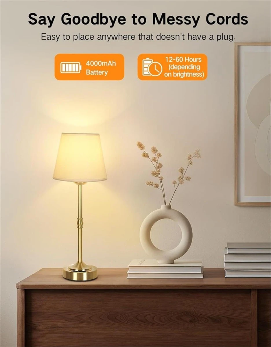Rechargeable Table Lamp with 3 Color Temps & Dimmable Brightness - photo 4