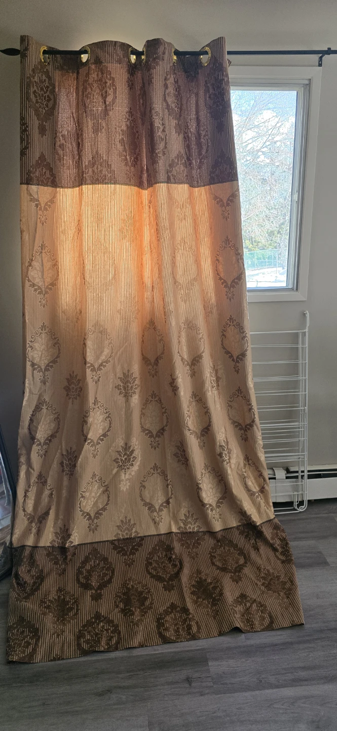 Brown Damask Pattern Grommet Curtains (one)