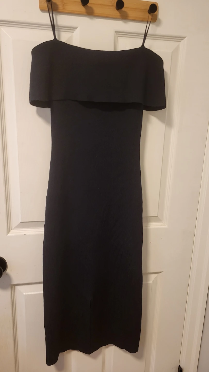 Oak + Fort Black Off-the-Shoulder Ribbed Midi Dress - Size S/P - photo 2