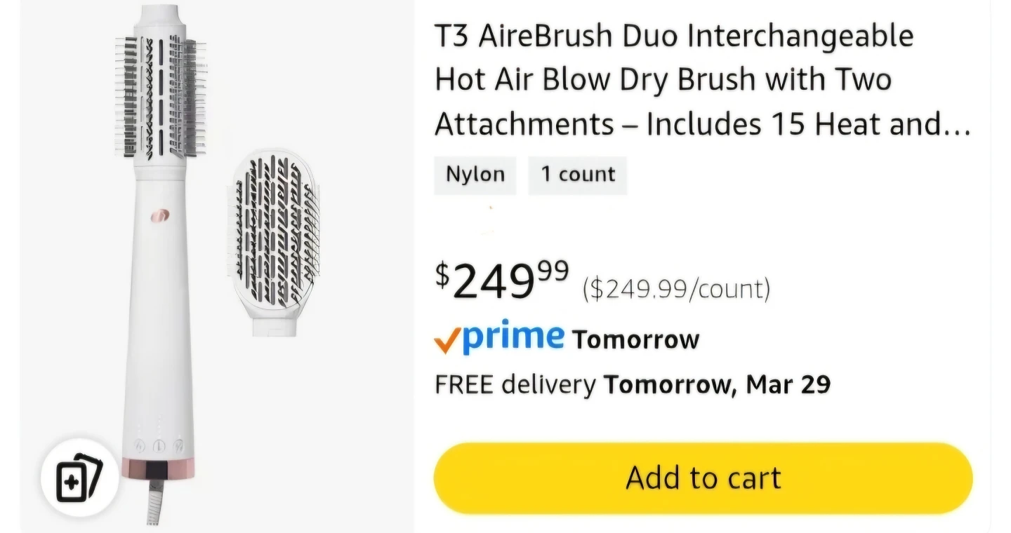 T3 AireBrush Duo Interchangeable Hot Air Blow Dry Brush