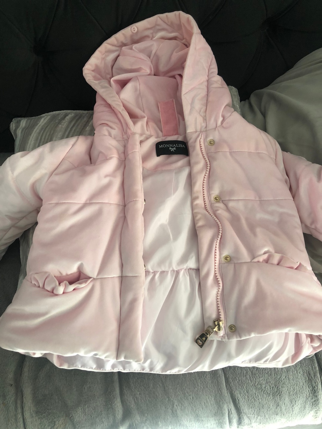 MONNALISA Pink Velvet Puffer Jacket