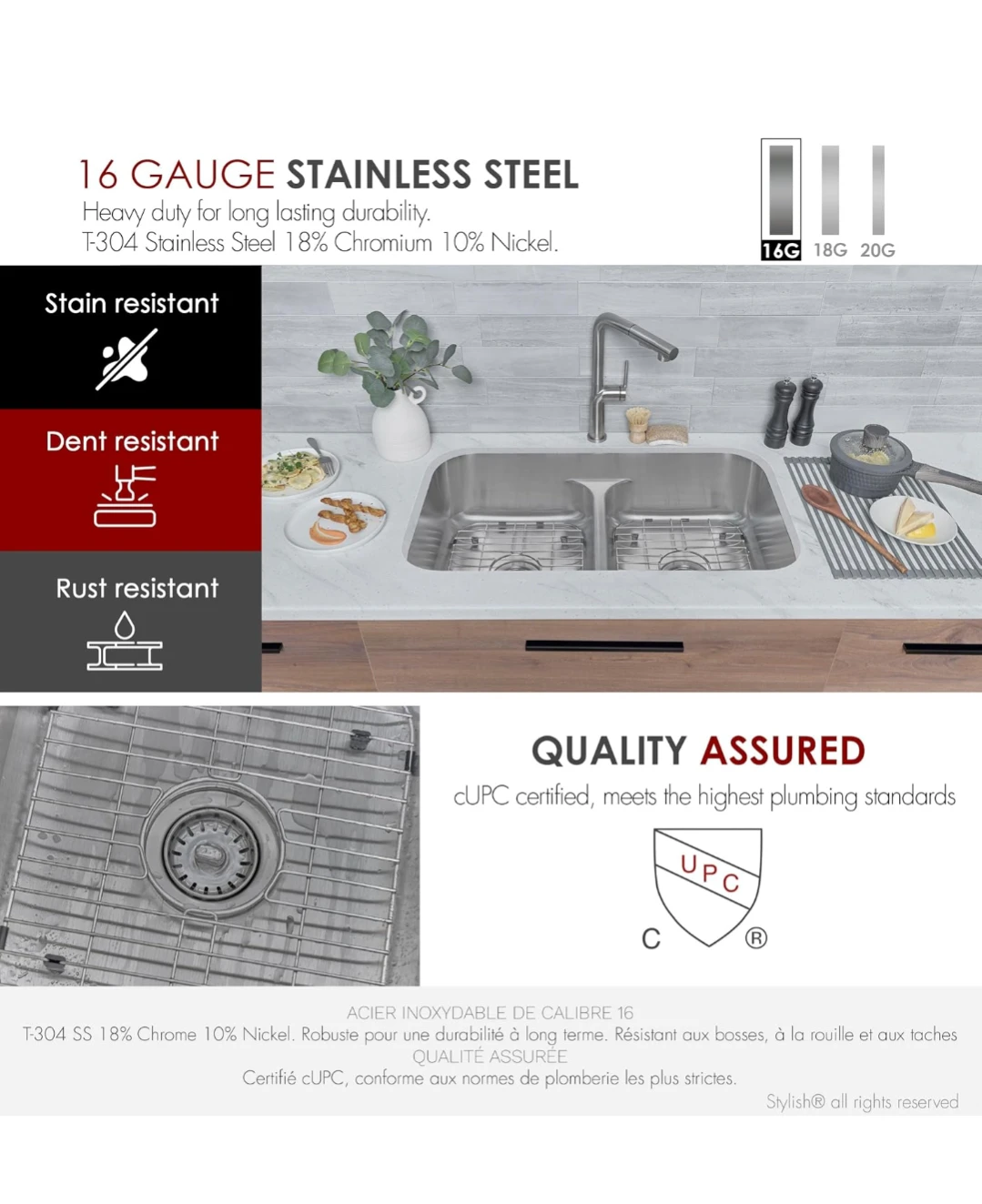 Stainless Steel Double Bowl Undermount/Drop-in Kitchen Sink - photo 4
