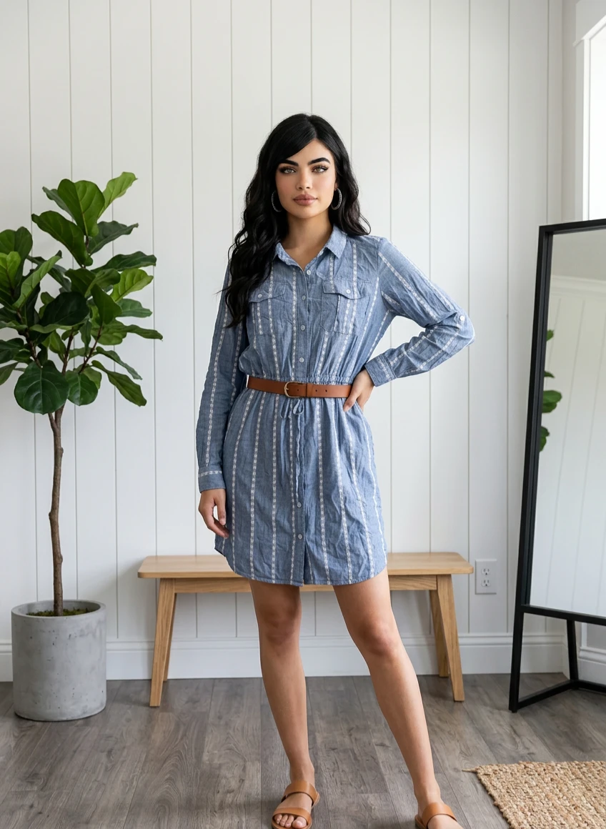 Blue Striped Shirt Dress