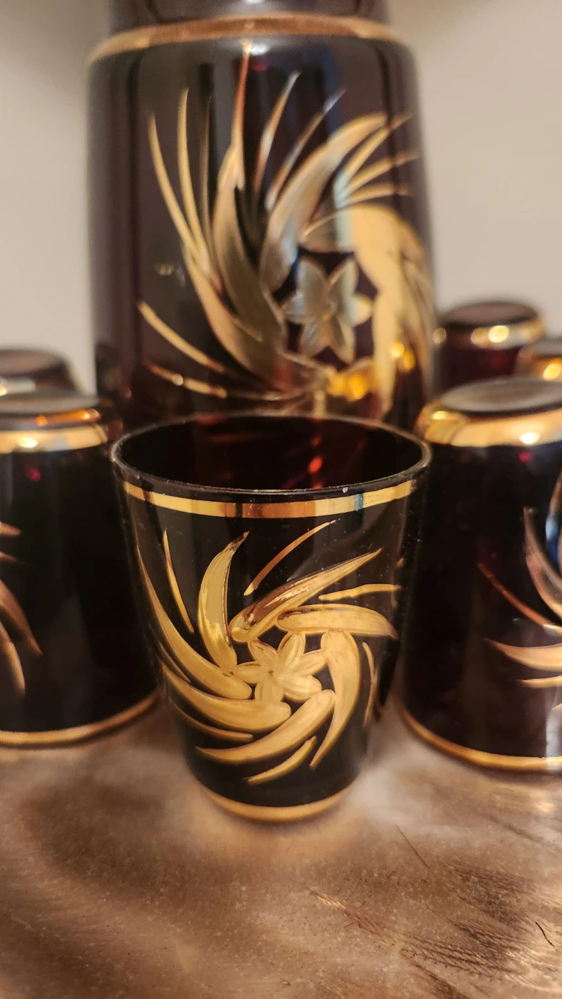 Vintage Decanter and Glasses Set - Amber and Gold - photo 2
