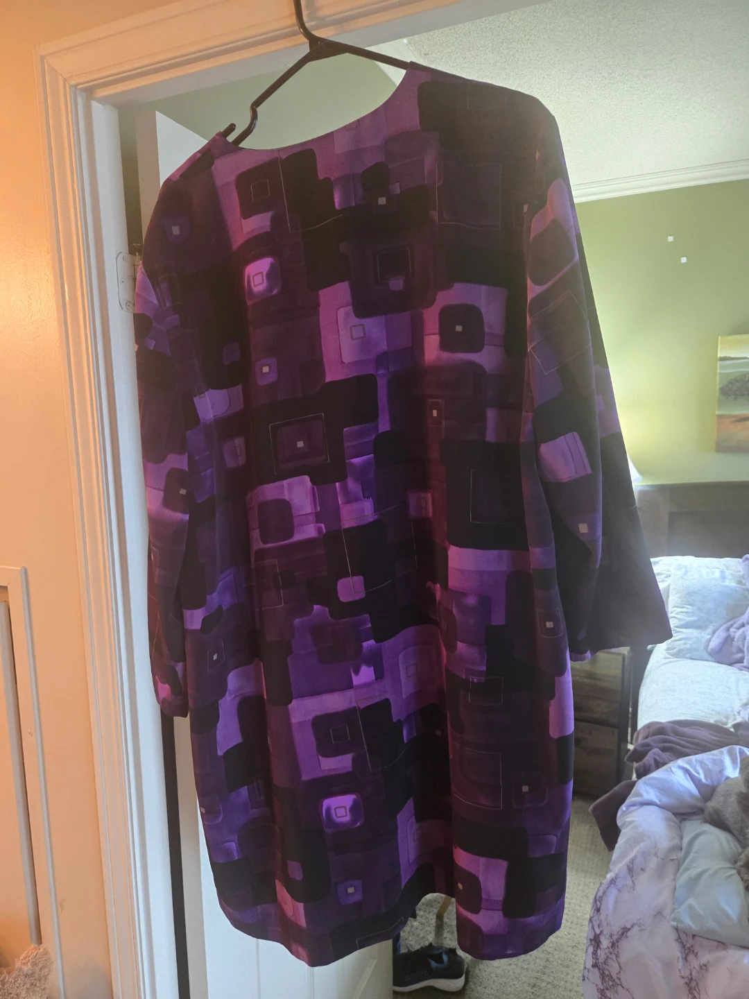 Elegante Purple Black Abstract Print Jacket - photo 2