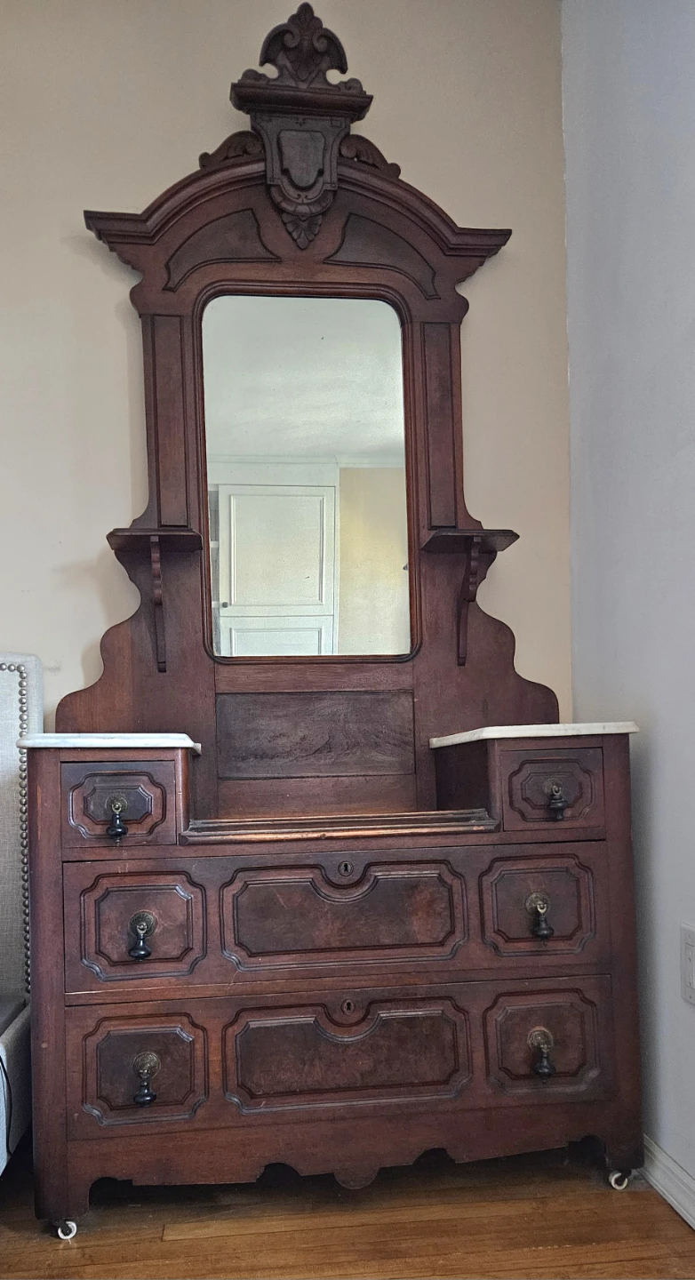 Antique Wooden Dresser with Mirror