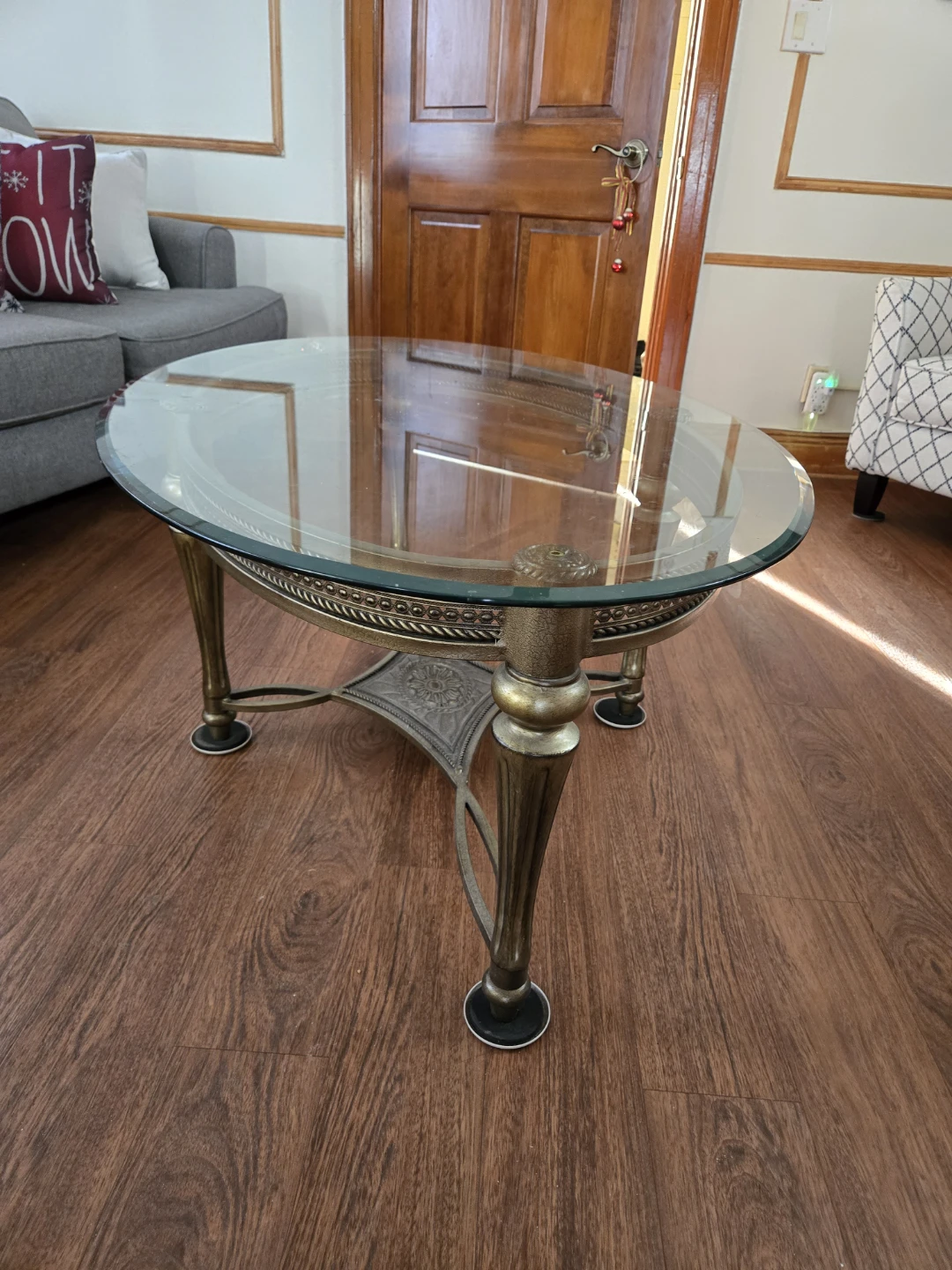 Glass Top Coffee Table with Ornate Metal Base - photo 2