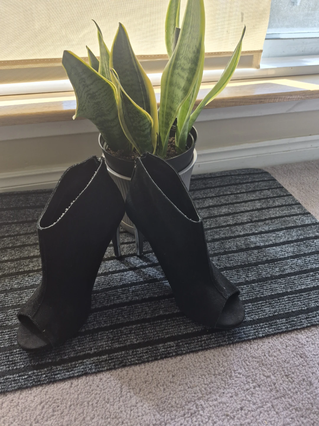 Karl Lagerfeld Black Suede Peep-Toe Ankle Boots