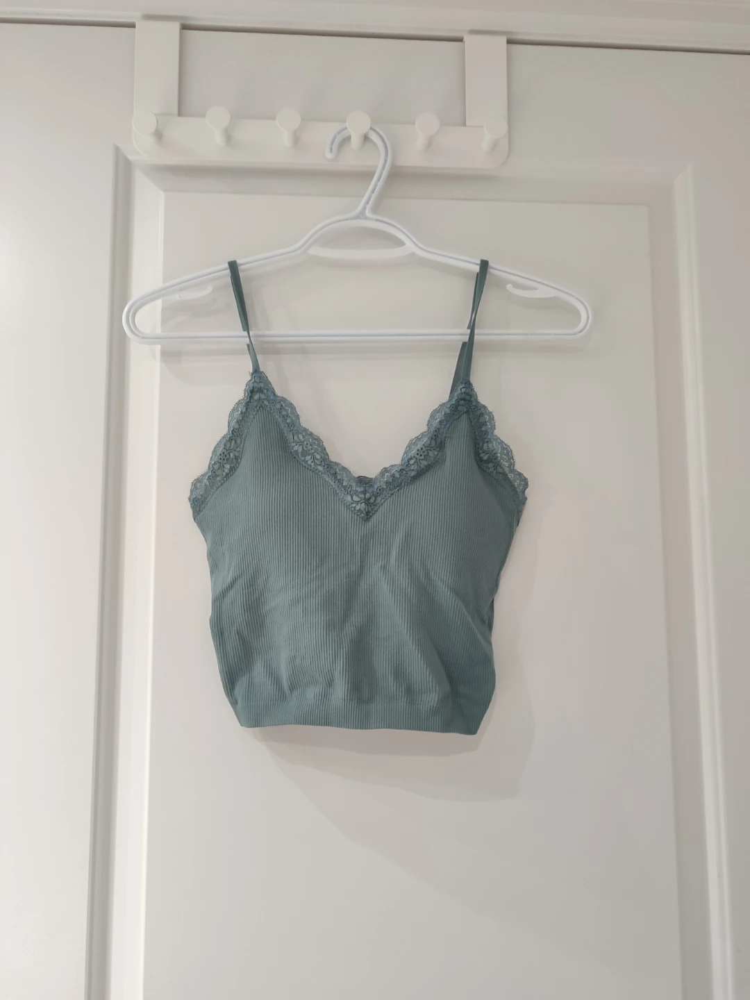 Ribbed Lace Trim Cami Top - Teal