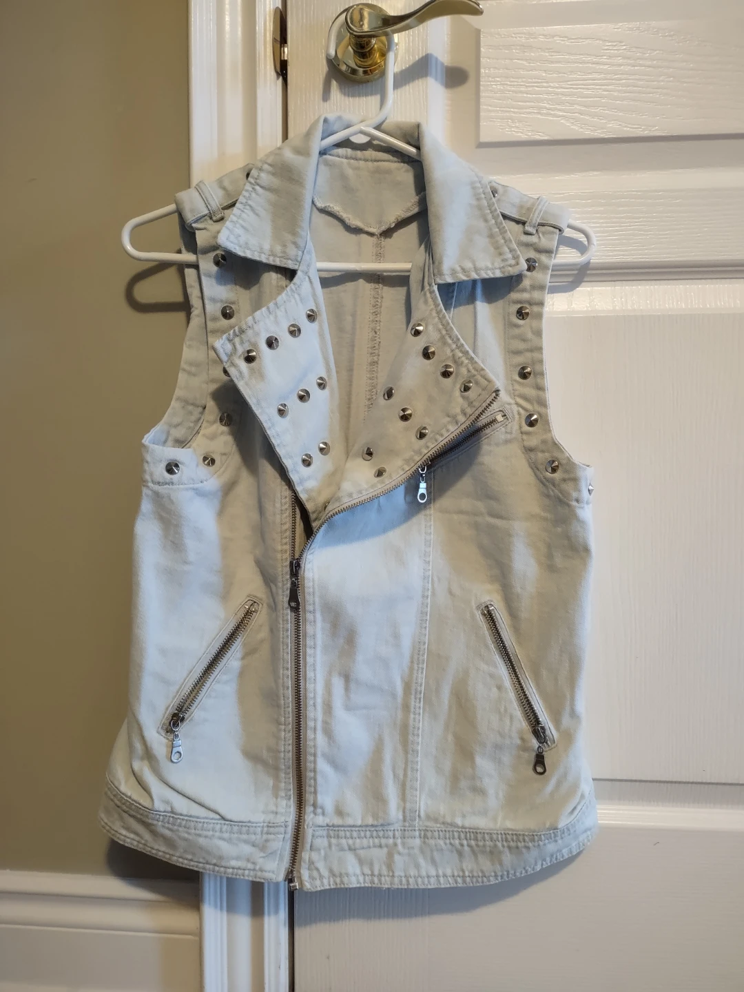 Light Wash Denim Vest with Studs