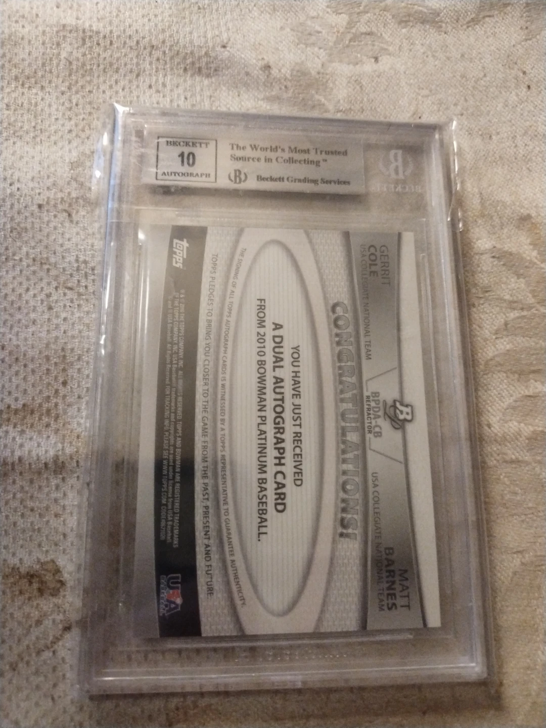 2010 Bowman Platinum Dual Prospect  Gerrit Cole Matt Barnes  9