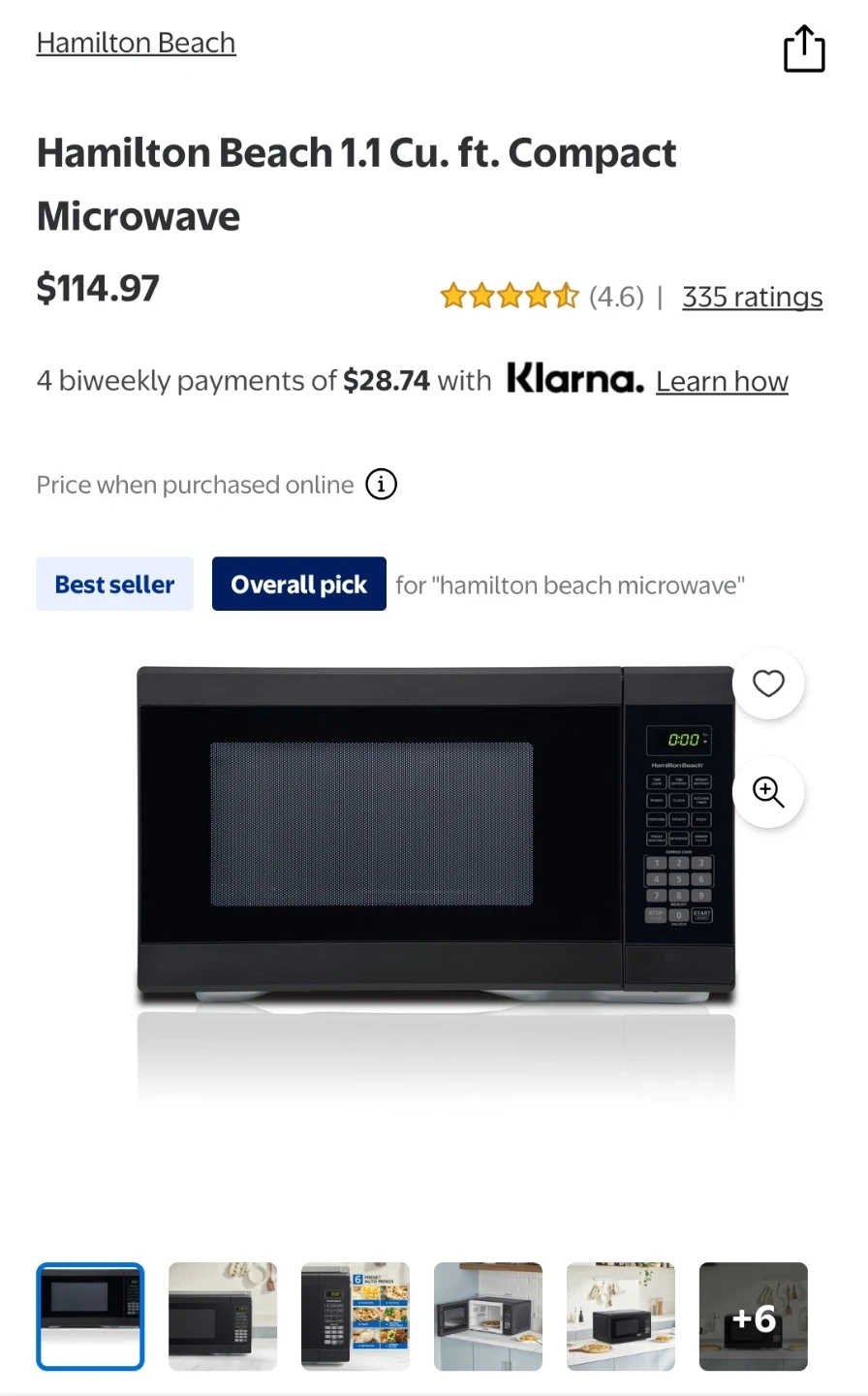 Hamilton Beach 1.1 Cu. ft. Compact Microwave