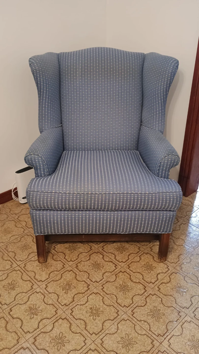 Blue Striped Wingback Armchair